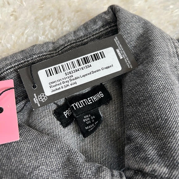 PLT washed grey double layered denim cropped jacket - Picture 3 of 3